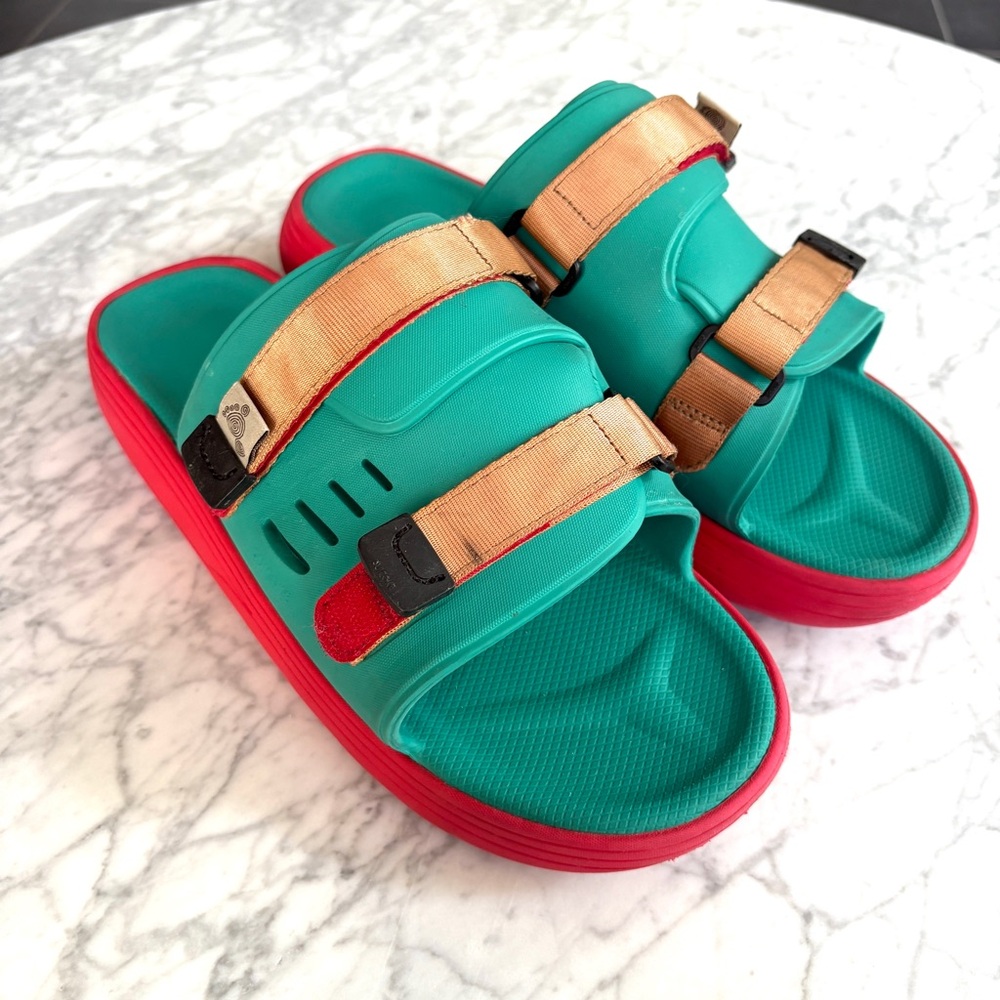 Suicoke Urich Slide Sandals Rubber Platform Adjustable Green Red Womens Size 11 - Picture 3 of 9